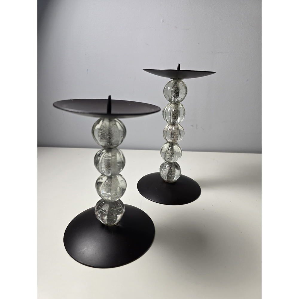Vintage Pair Lucite Candle Holders Pillar Candles Clear/dark Brown Set 2